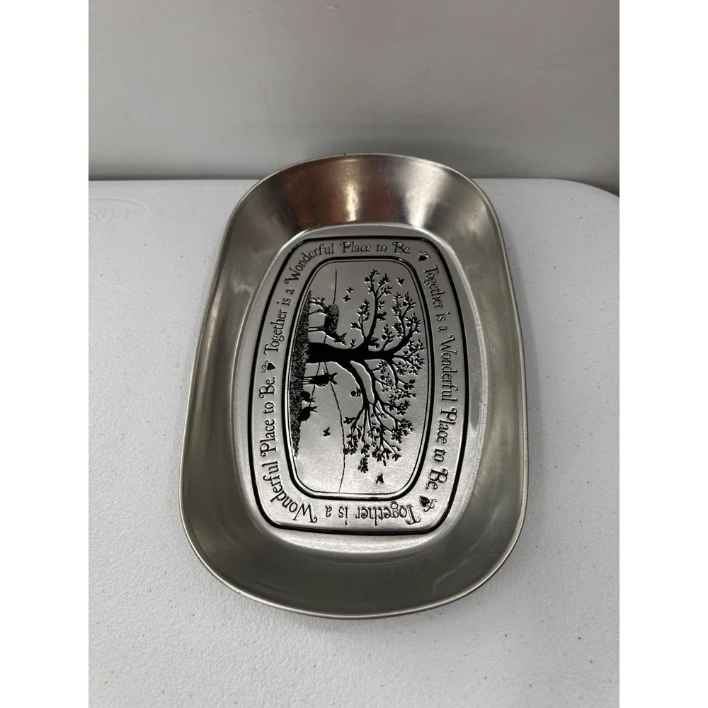 Decorative Pewter Tray With Engraved Tree & Animal Scene‎ By DDI Organizer 10